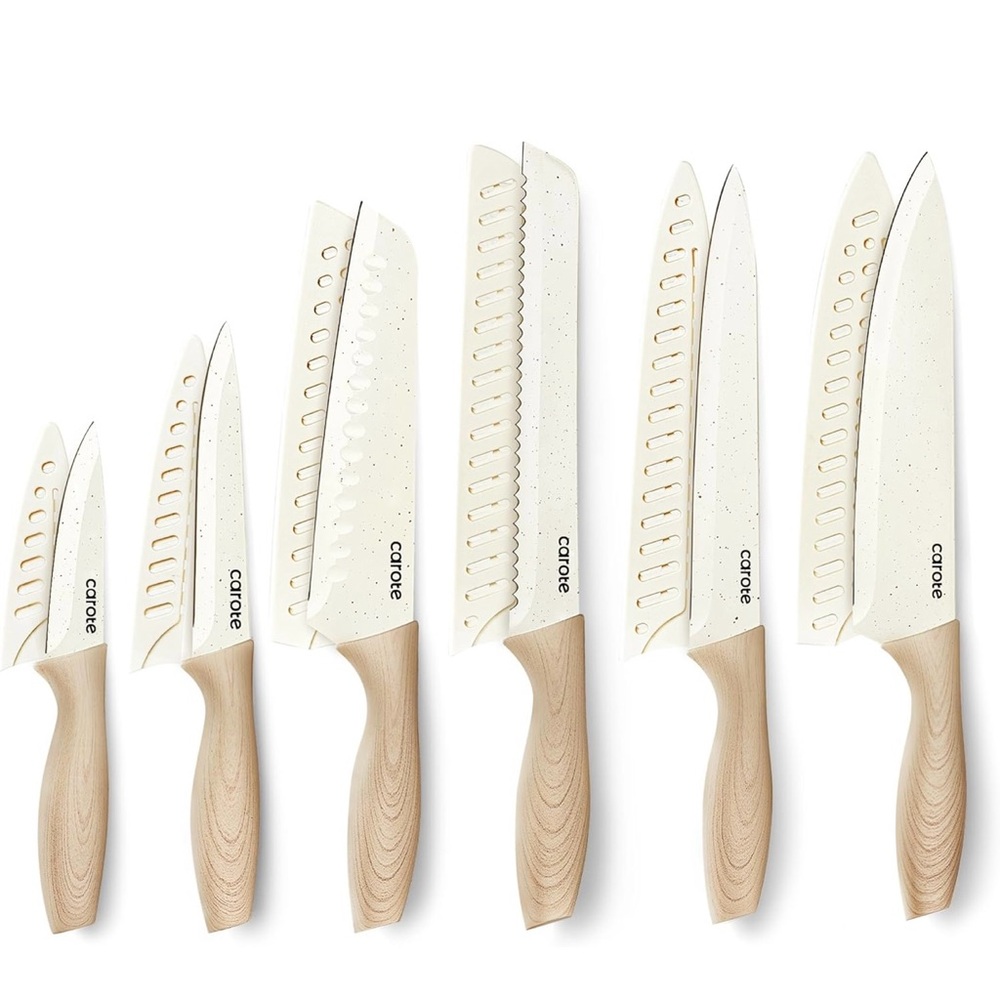 CAROTE | Knife set with Blade Guards | 12 Pcs White